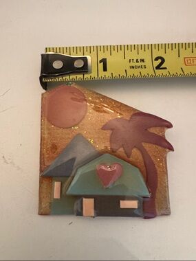 FLORIDA LUCINDA PIN PALM TREE TURQUOISE SUN BEACH VINTAGE BROOCH